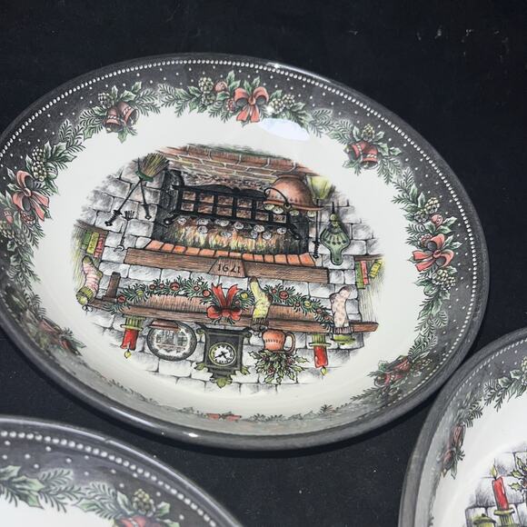 Royal Stafford Christmas Eve Fireplace Porcelain Soup/Salad/ Pasta 9” Set Of 3 - Picture 4 of 7